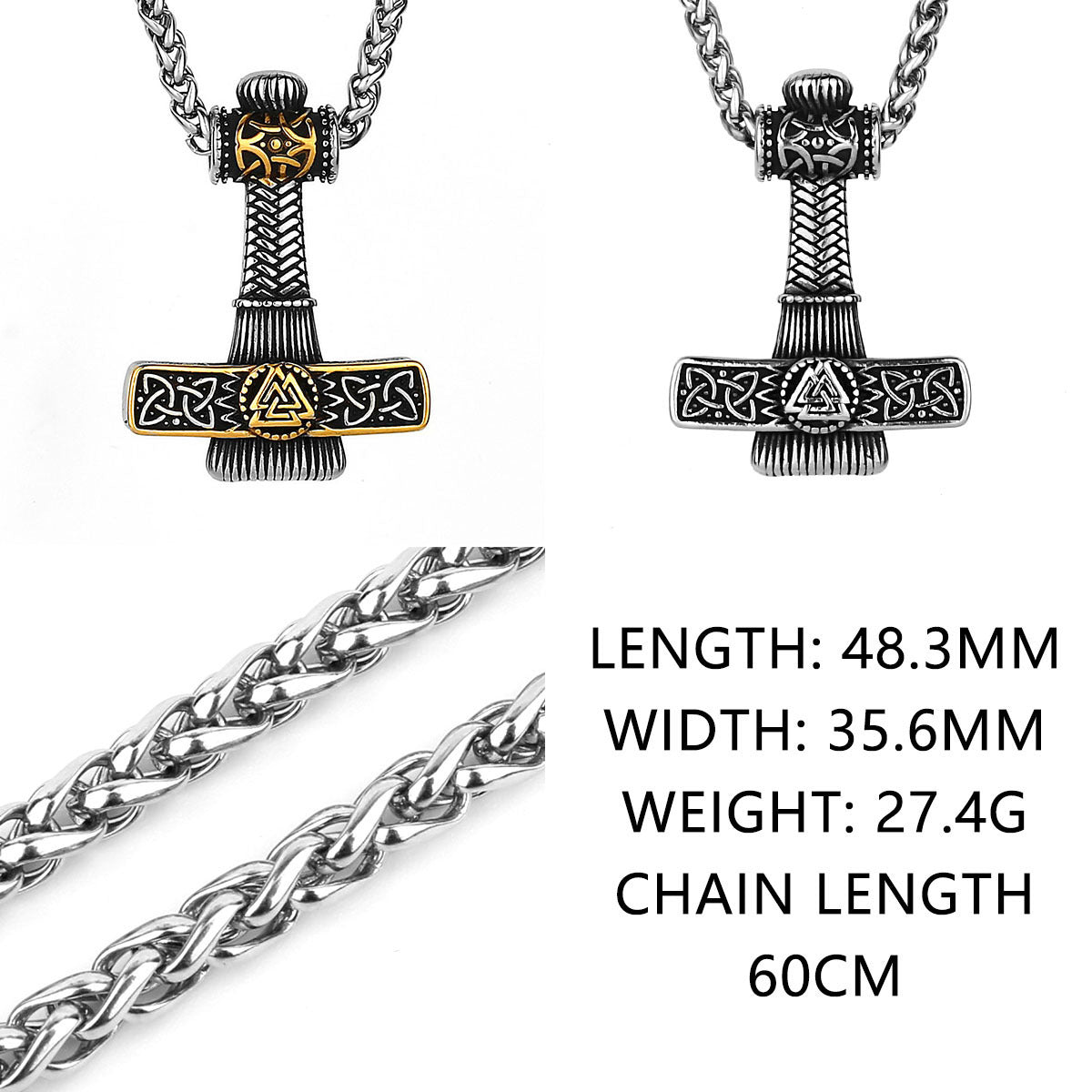 Thor's Hammer Necklace with Intricate Knotwork: A Symbol of Strength and Resilience