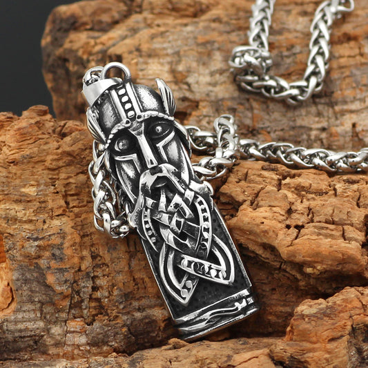 Viking Odin Portrait Necklace – Stainless Steel Warrior Pendant Celebrating Norse Mythology and Viking Heritage