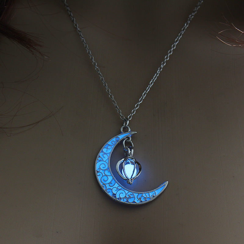 Moon Glow in the Dark Silver Plated Moon Locket Necklace