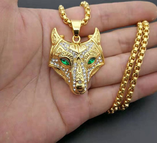 Gold Plated Stainless Steel Norse Wolf Head Pendant – Bold Viking Symbol of Strength and Protection, Intricately Designed for Norse Mythology Enthusiasts and Warriors at Heart