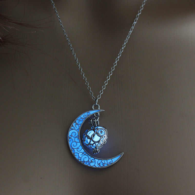 Moon Glow in the Dark Silver Plated Moon Locket Necklace