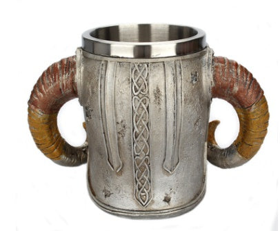 Viking Ram Horned Pit Lord Warrior Skull Mug