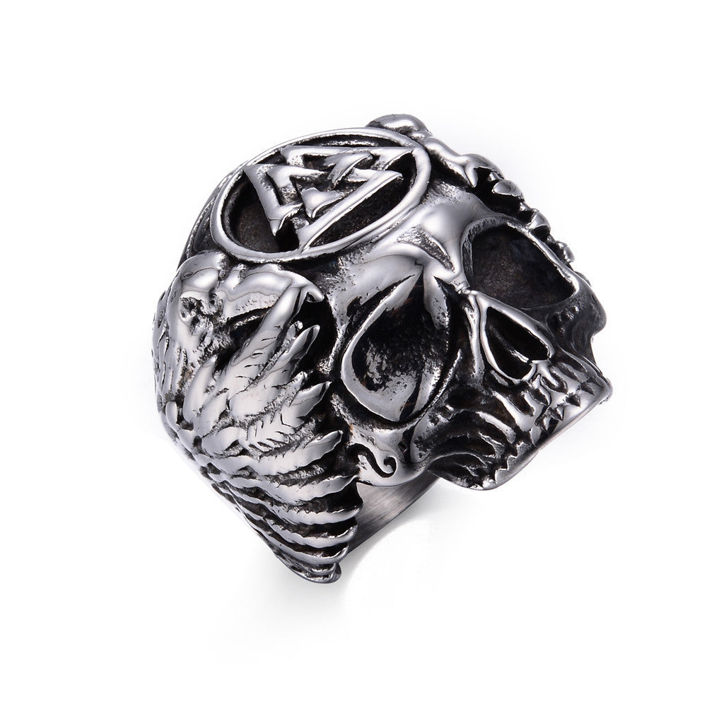 Odin with Ravens Stainless Steel Ring Mens Viking Valknut Skull Ring Norse