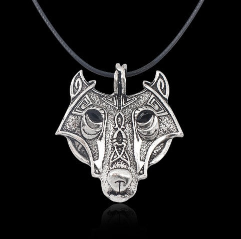 Norse Vikings Pendant Necklace Norse Wolf Head Necklace  Wolf Head hang