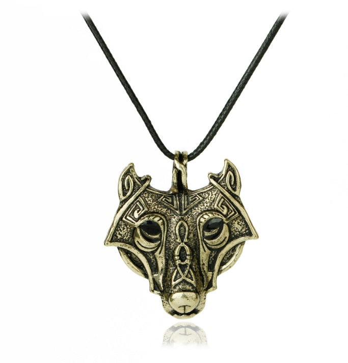 Norse Vikings Pendant Necklace Norse Wolf Head Necklace  Wolf Head hang