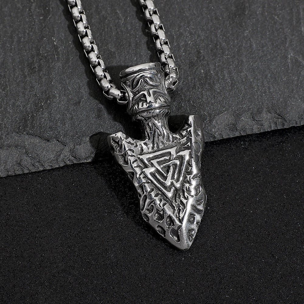 Rustic Arrowhead Valknut Necklace