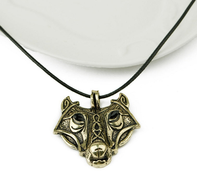 Norse Vikings Pendant Necklace Norse Wolf Head Necklace  Wolf Head hang