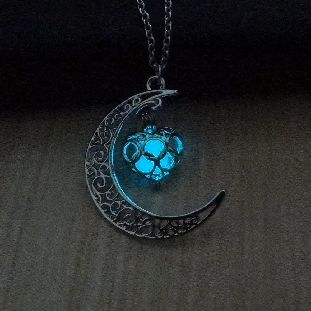 Moon Glow in the Dark Silver Plated Moon Locket Necklace