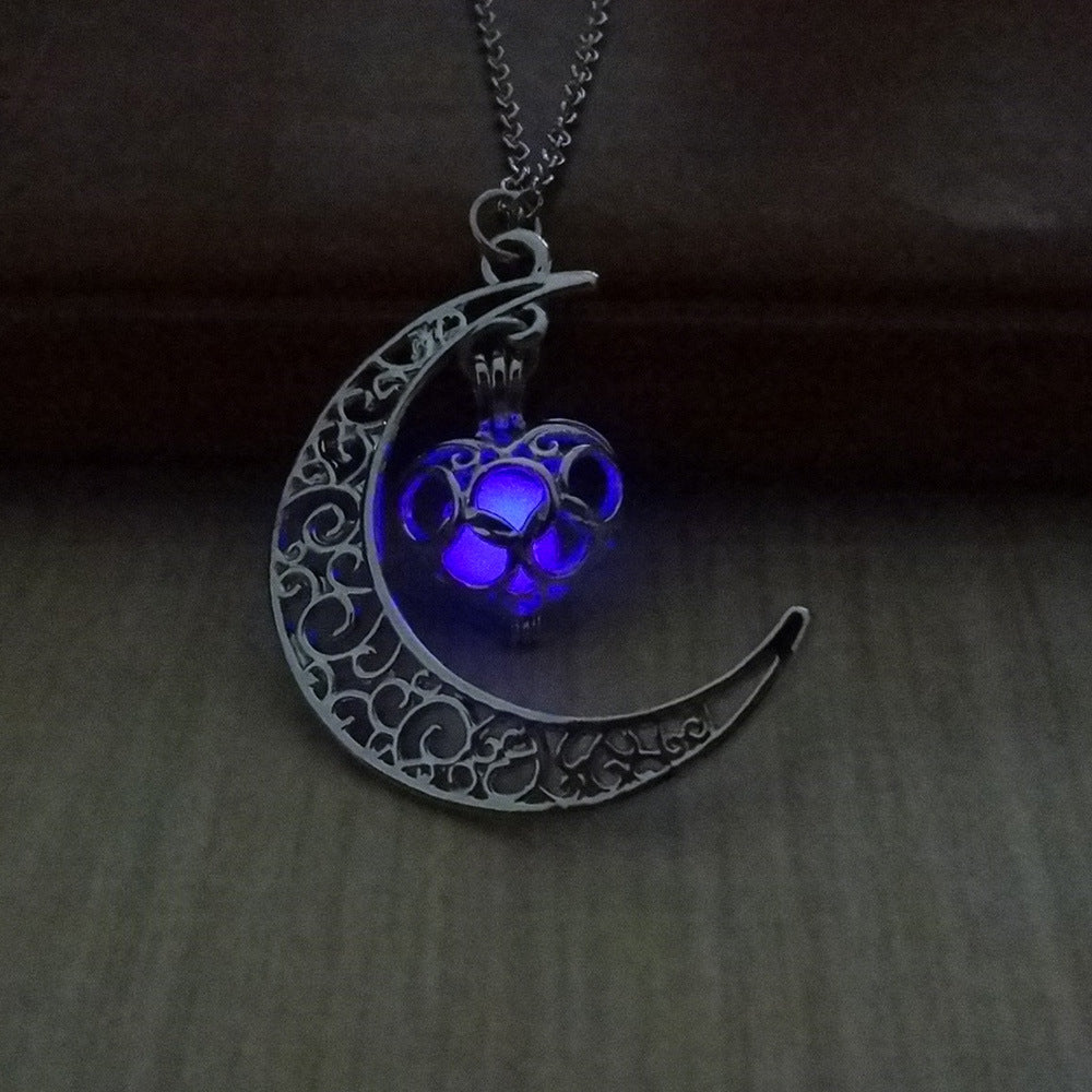 Moon Glow in the Dark Silver Plated Moon Locket Necklace