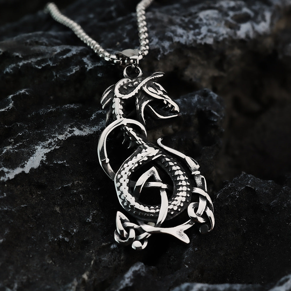 Viking Celtic Knot Dragon Necklace - Vintage Men's Stainless Steel Pendant