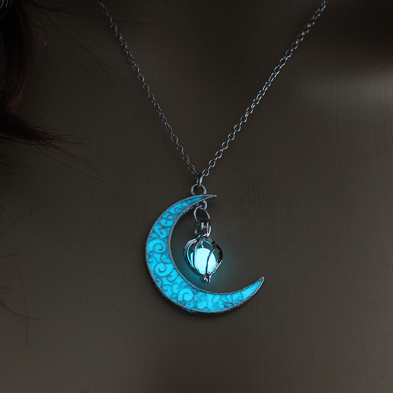 Moon Glow in the Dark Silver Plated Moon Locket Necklace