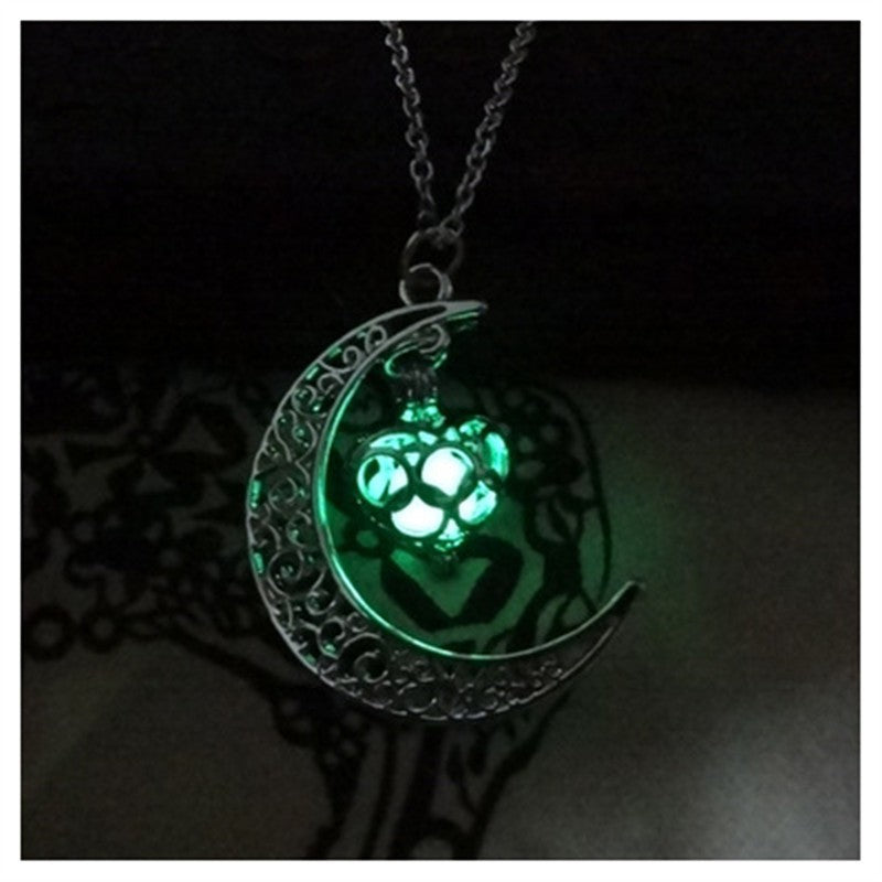 Moon Glow in the Dark Silver Plated Moon Locket Necklace