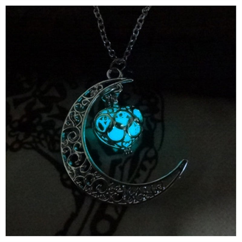 Moon Glow in the Dark Silver Plated Moon Locket Necklace