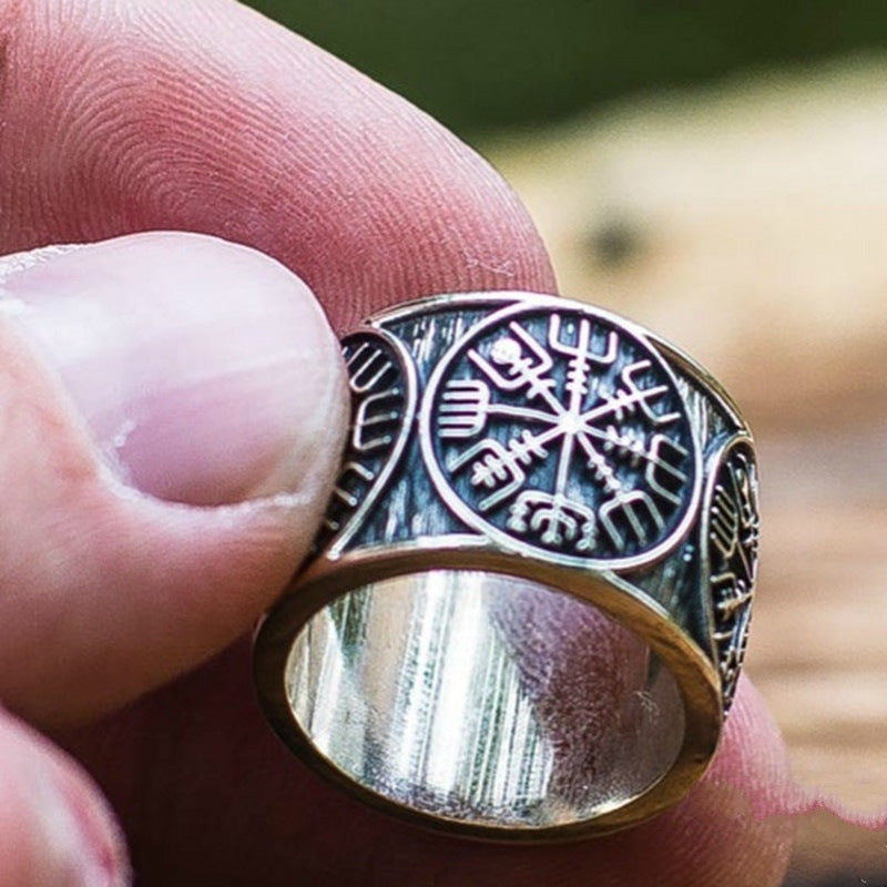 Invoke the Power of Ancient Symbols with Our Helm of Awe Viking Ring!