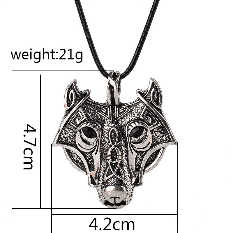 Norse Vikings Pendant Necklace Norse Wolf Head Necklace  Wolf Head hang