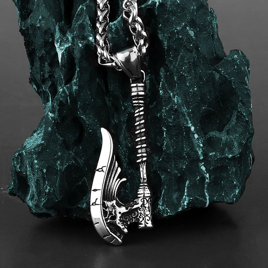 Engraved Axe Pendant and Necklace