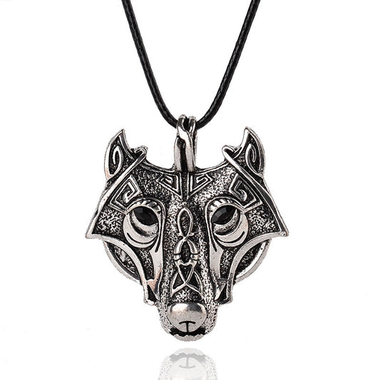 Norse Vikings Pendant Necklace Norse Wolf Head Necklace  Wolf Head hang