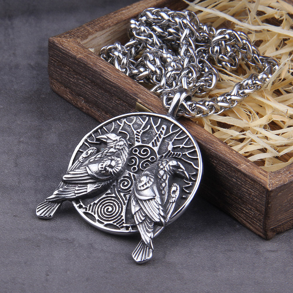 Vintage Norse Mythology Viking Odin Raven Pendant