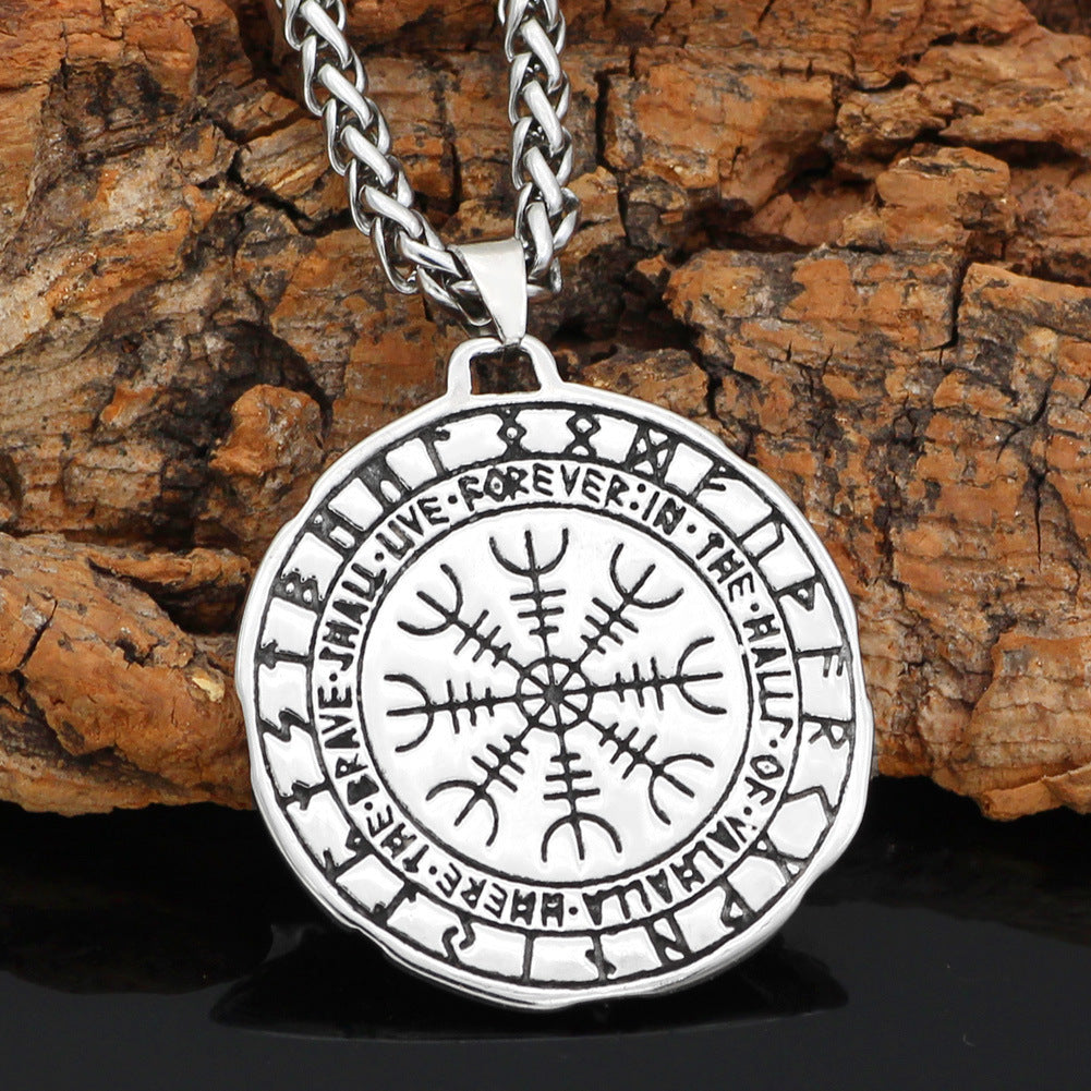 Stainless Steel Helm of Awe Magnetic Pendant Necklace – Removable Viking Symbol of Protection and Power, Perfect for Norse Mythology Enthusiast