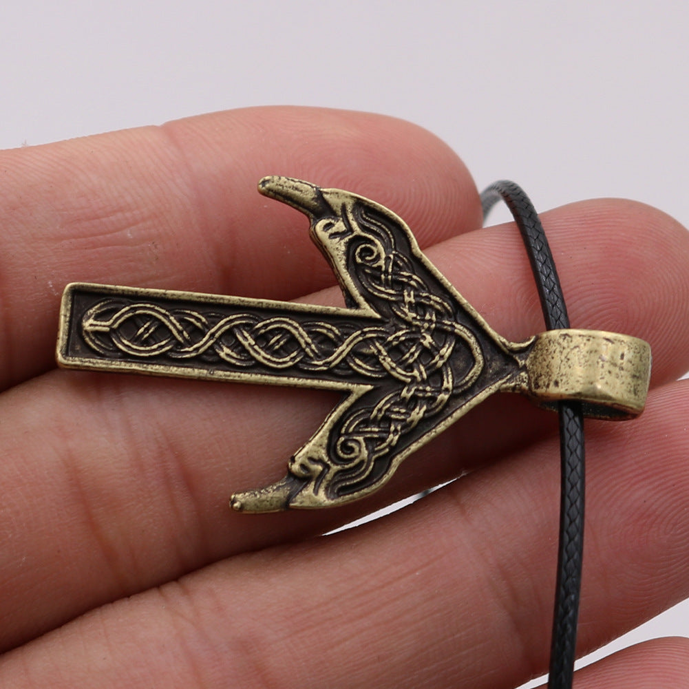 Tyr's Rune with Ravens Pendant Necklace