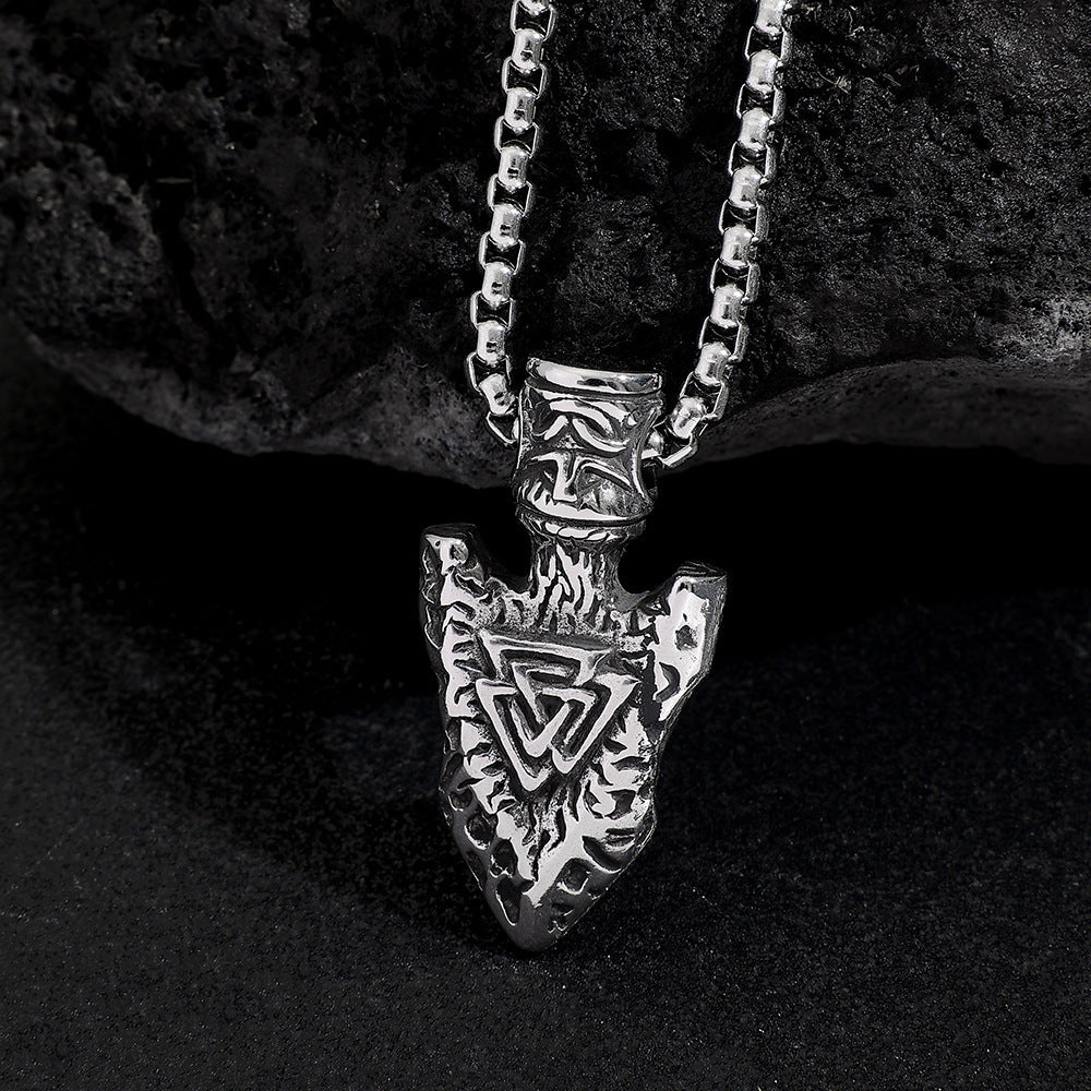 Rustic Arrowhead Valknut Necklace