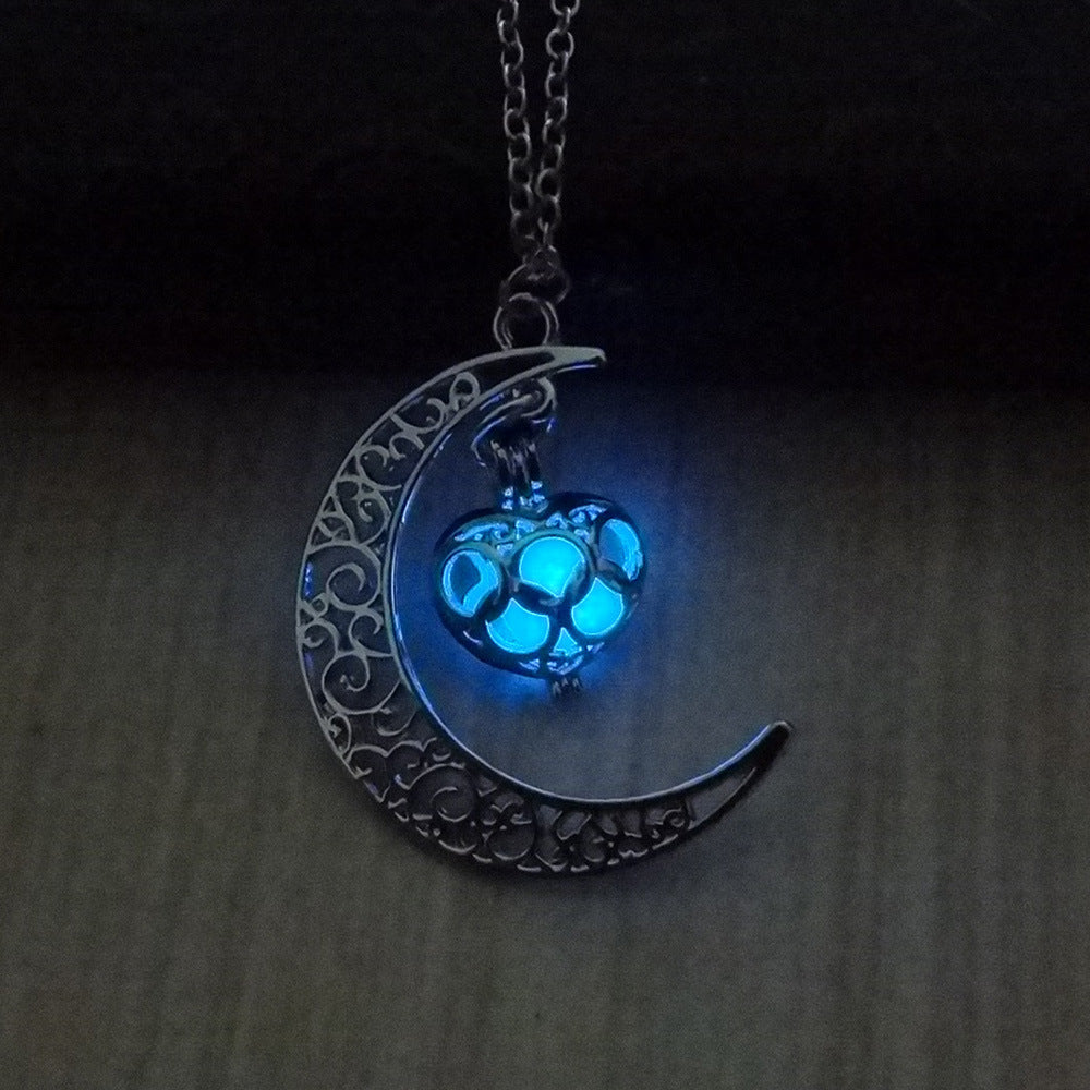 Moon Glow in the Dark Silver Plated Moon Locket Necklace