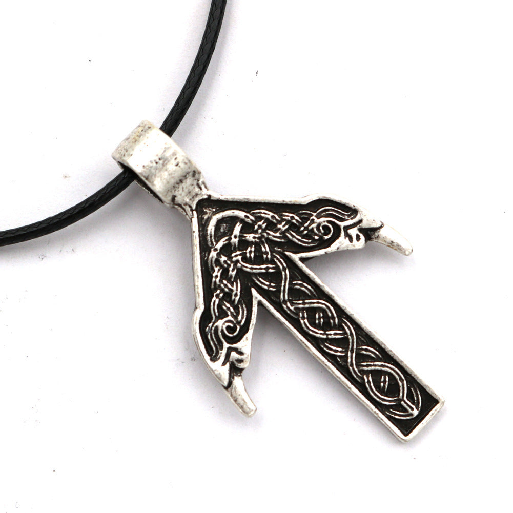 Tyr's Rune with Ravens Pendant Necklace