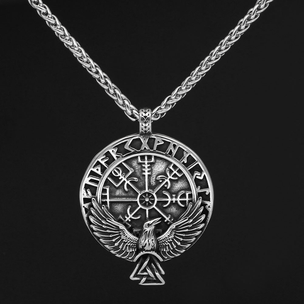 Raven Carrying Valknut Compass Necklace