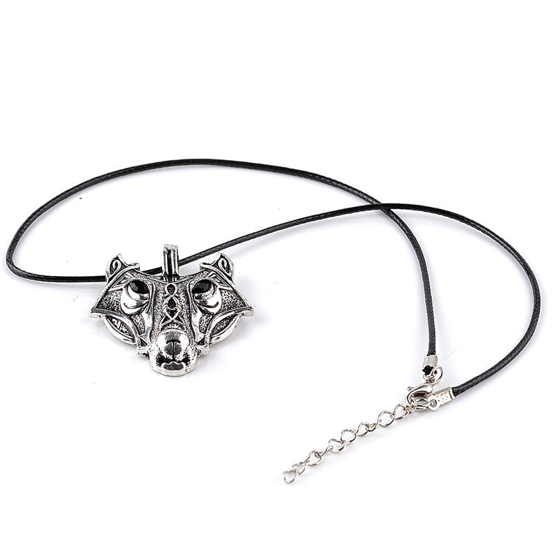 Norse Vikings Pendant Necklace Norse Wolf Head Necklace  Wolf Head hang