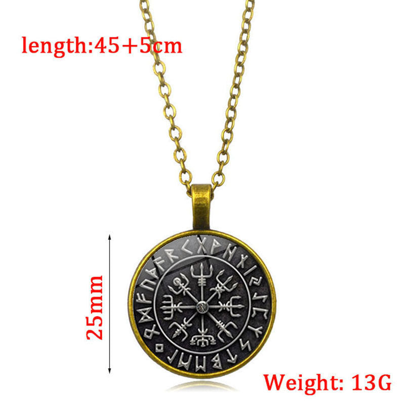 Viking Odin Compass Time Gem Necklace – Unique Sweater Chain Pendant Symbolizing Norse Navigation and Wisdom