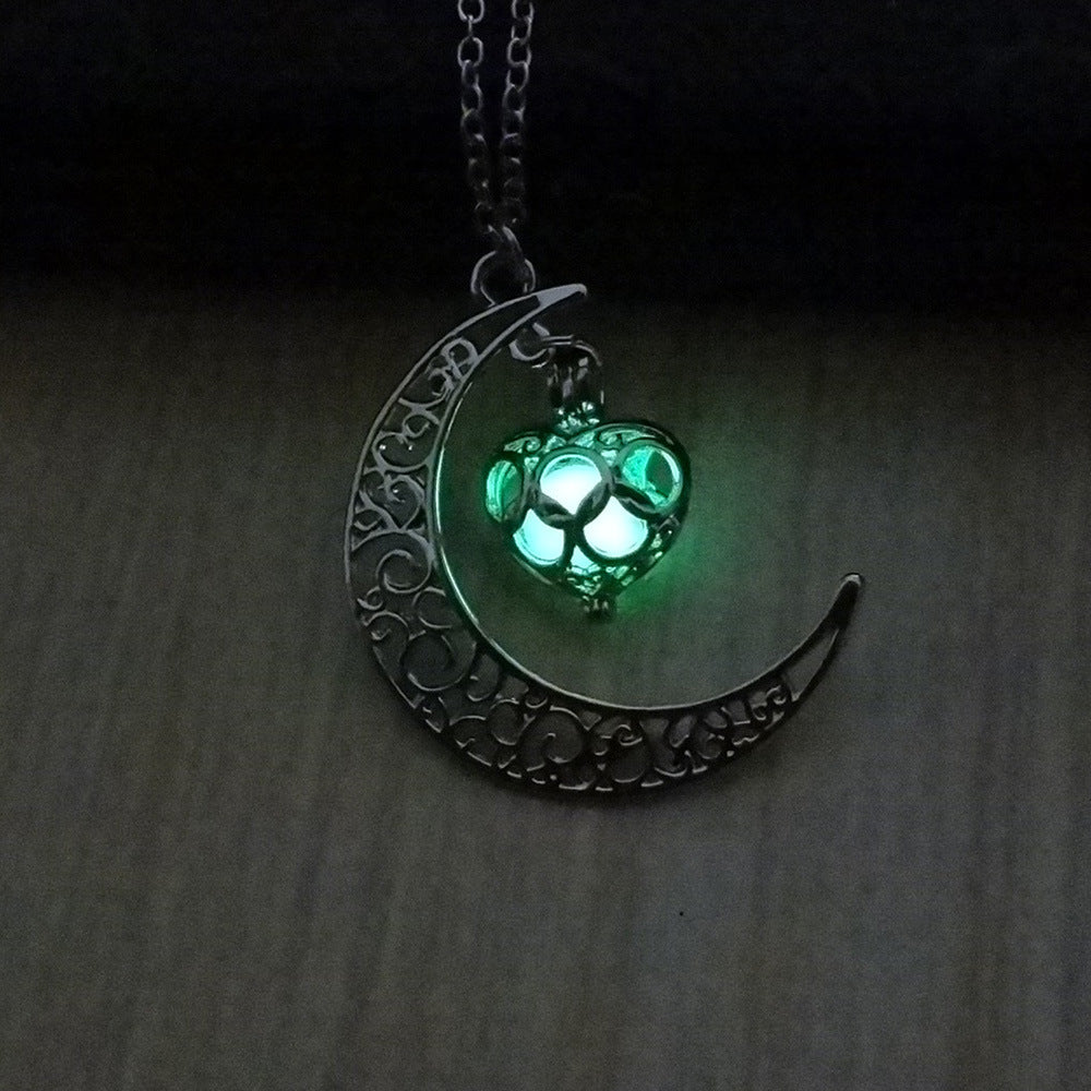 Moon Glow in the Dark Silver Plated Moon Locket Necklace