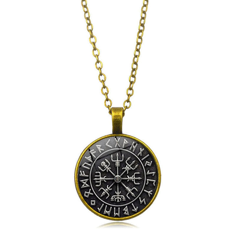 Viking Odin Compass Time Gem Necklace – Unique Sweater Chain Pendant Symbolizing Norse Navigation and Wisdom