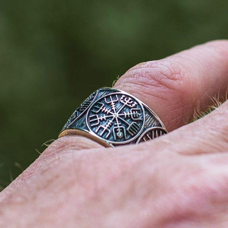 Invoke the Power of Ancient Symbols with Our Helm of Awe Viking Ring!