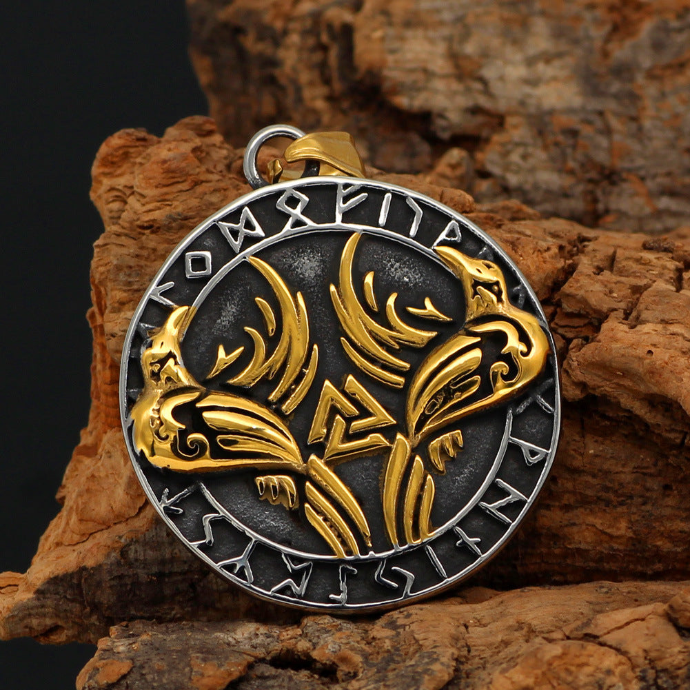 Raven with Elder Futhark Pendant