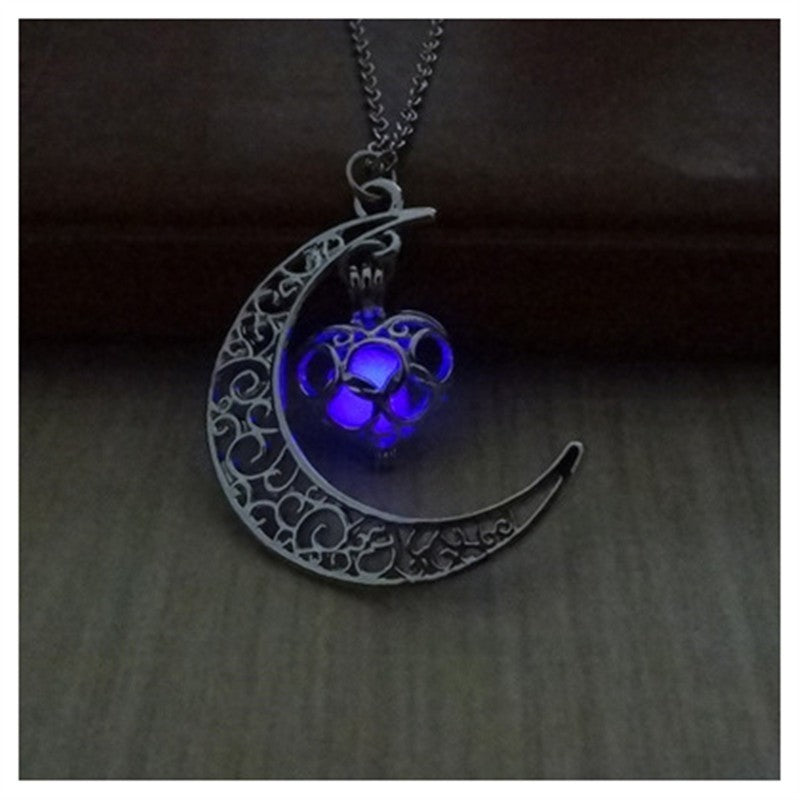 Moon Glow in the Dark Silver Plated Moon Locket Necklace