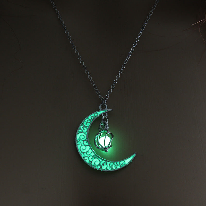 Moon Glow in the Dark Silver Plated Moon Locket Necklace