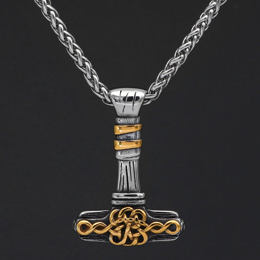 Thor's Hammer Necklace, Vintage Looking with Knotwork