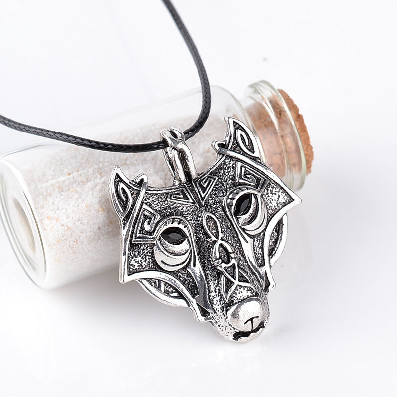 Norse Vikings Pendant Necklace Norse Wolf Head Necklace  Wolf Head hang