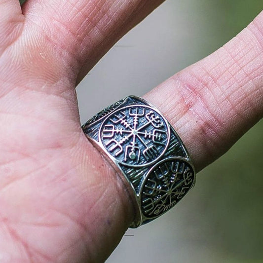 Invoke the Power of Ancient Symbols with Our Helm of Awe Viking Ring!