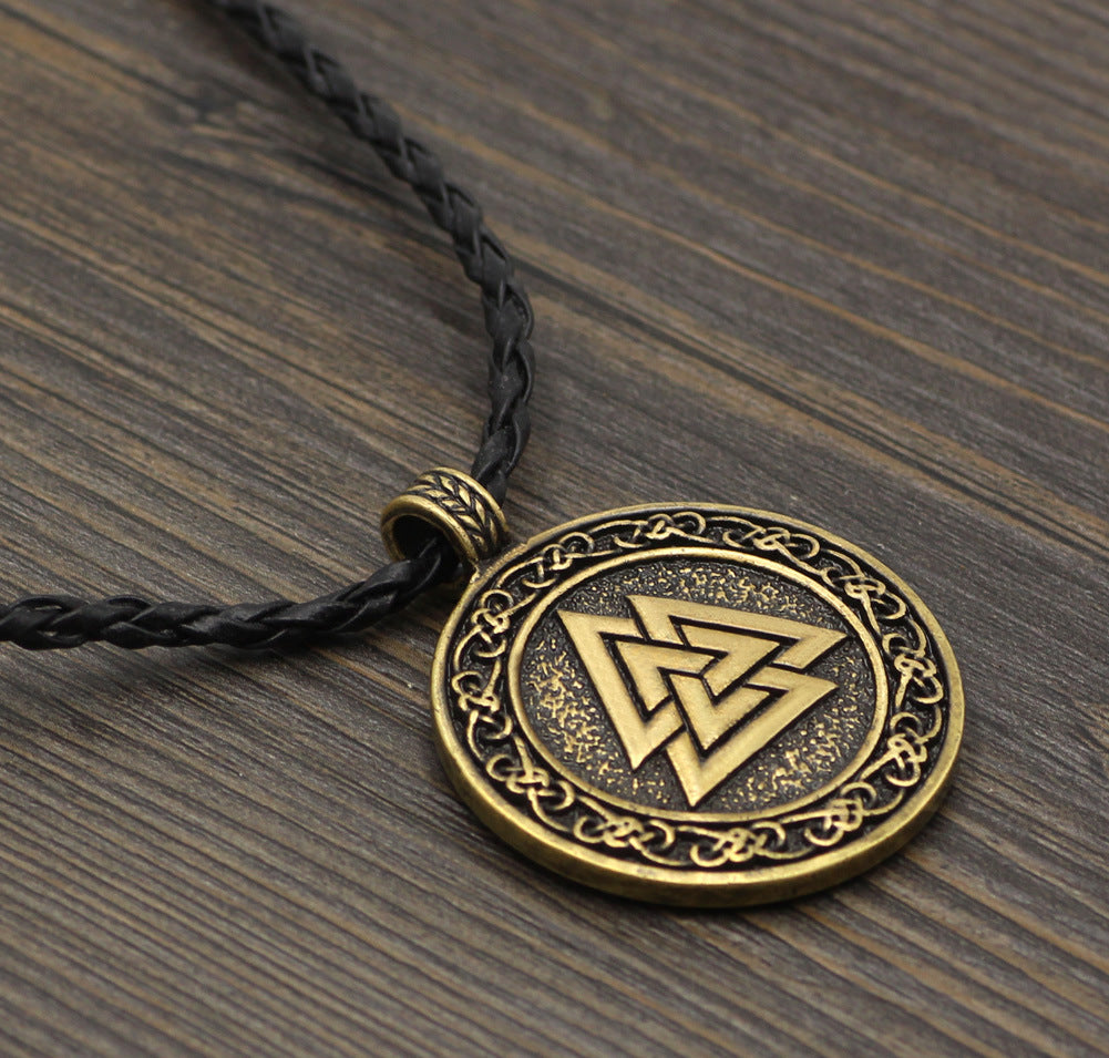 Valknut Pendant Necklace – Alloy Steel Norse Symbol on Leather Cord for a Bold Viking Look