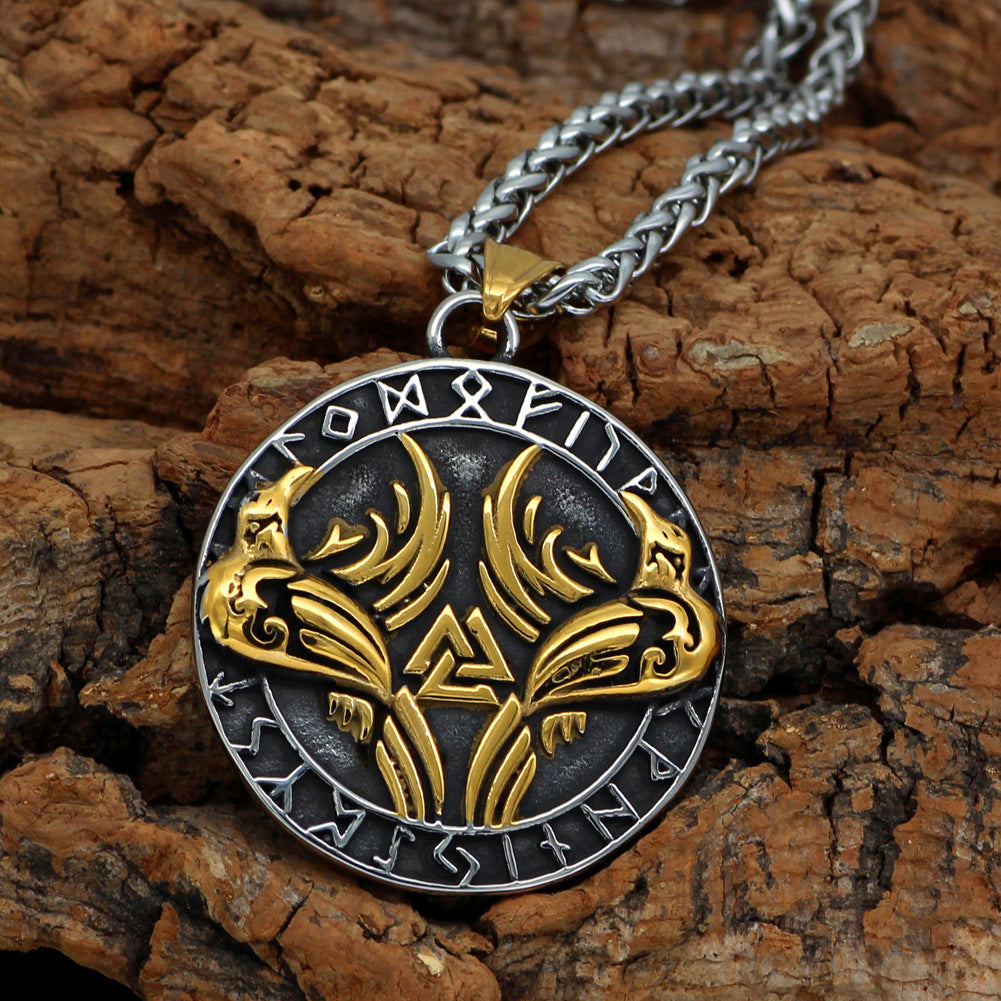 Raven with Elder Futhark Pendant