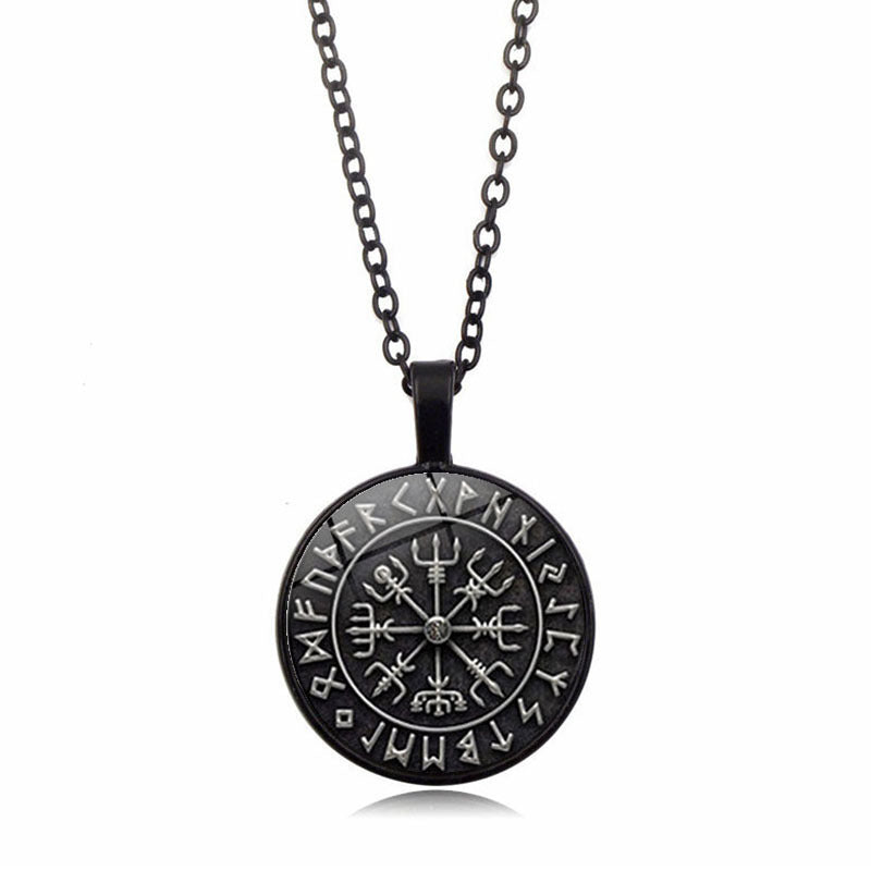 Viking Odin Compass Time Gem Necklace – Unique Sweater Chain Pendant Symbolizing Norse Navigation and Wisdom