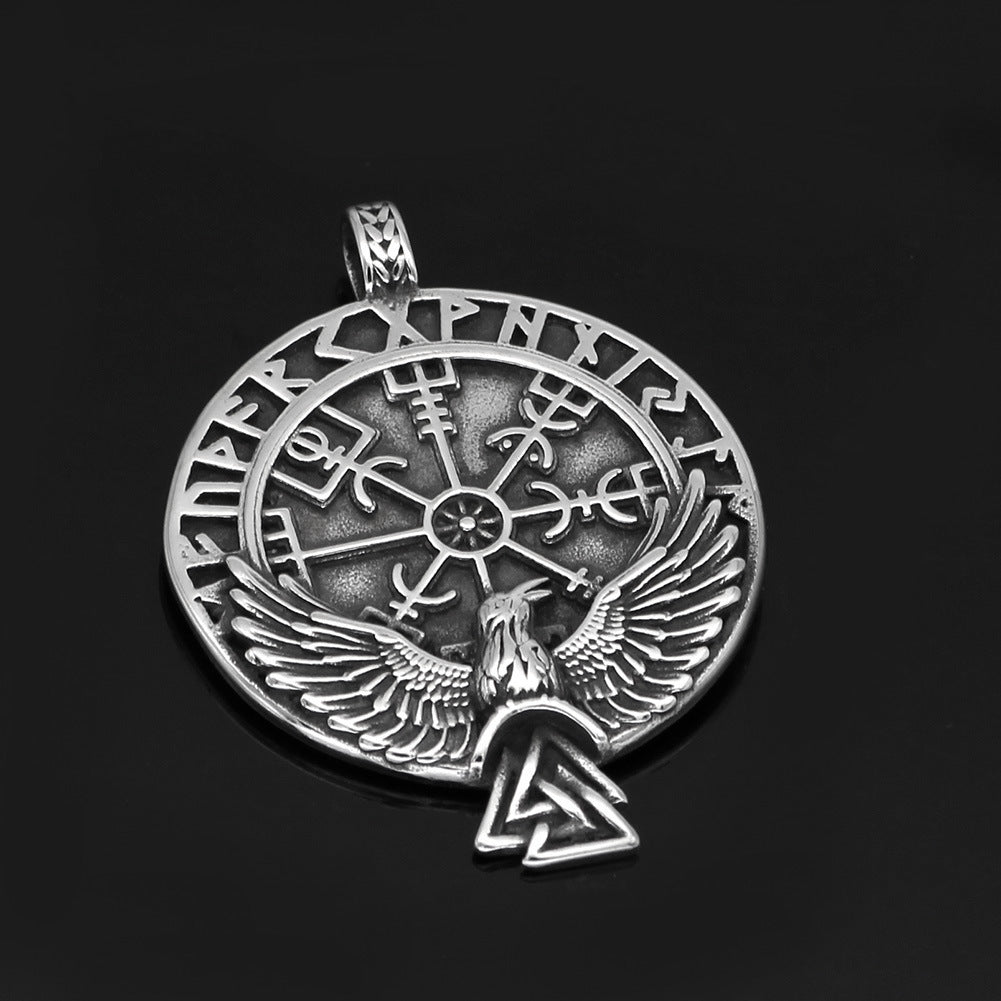 Raven Carrying Valknut Compass Necklace