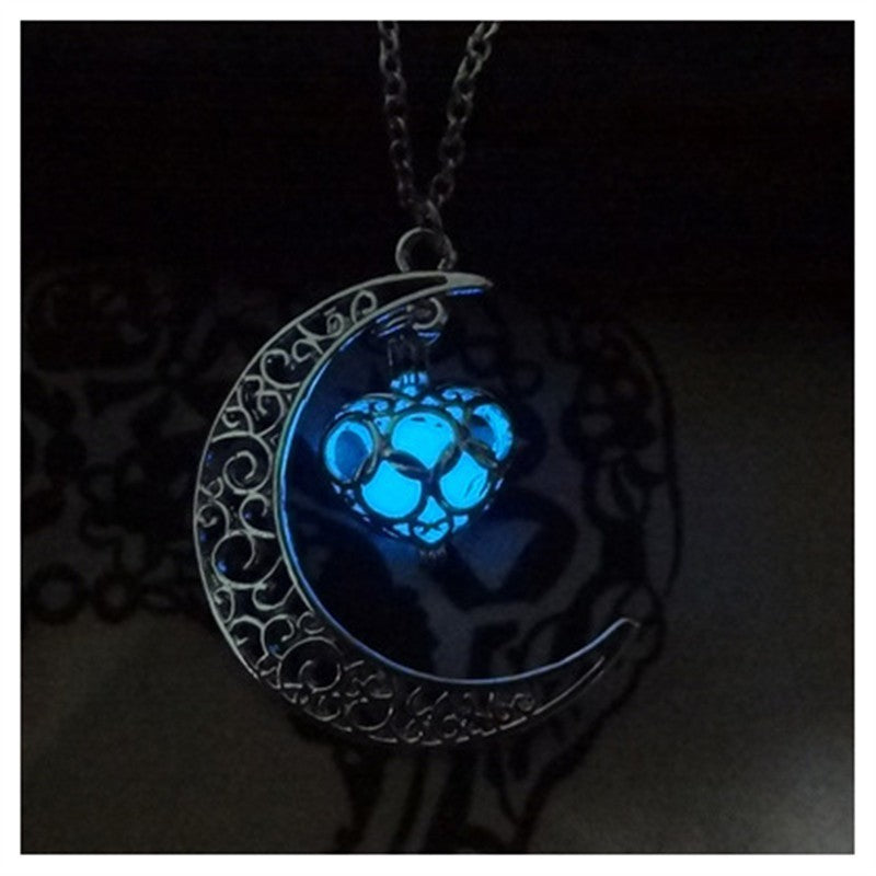 Moon Glow in the Dark Silver Plated Moon Locket Necklace