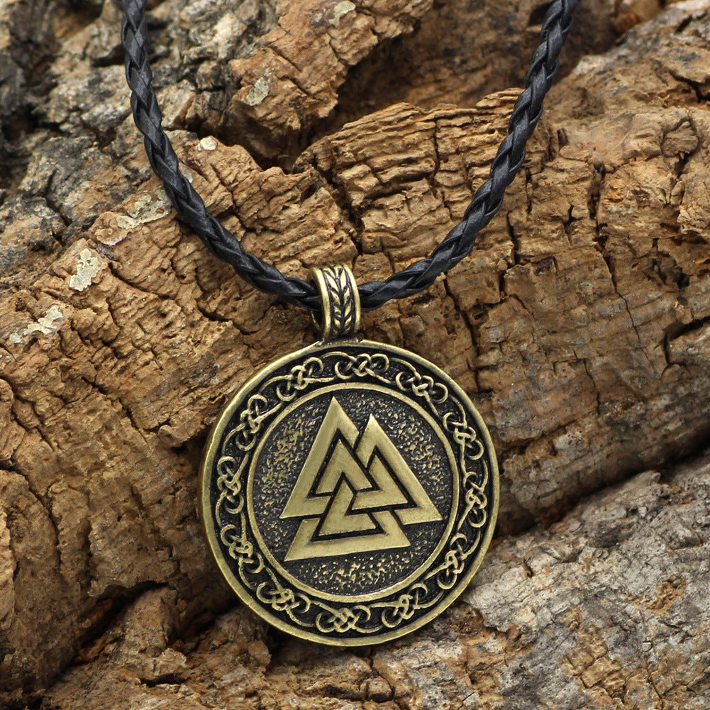 Valknut Pendant Necklace – Alloy Steel Norse Symbol on Leather Cord for a Bold Viking Look