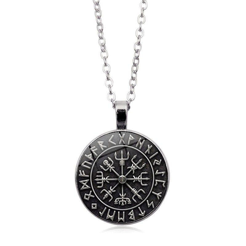 Viking Odin Compass Time Gem Necklace – Unique Sweater Chain Pendant Symbolizing Norse Navigation and Wisdom