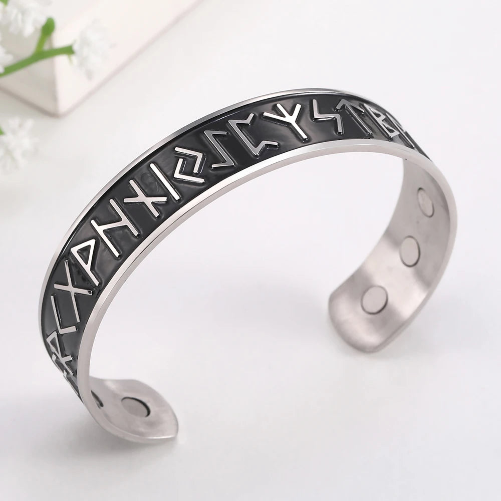 Teamer Stainless Steel Nordic Viking Runes Bangle Men Women Wicca Amulet Vintage Tree of Life Cuff Bracelet Jewelry Couple Gifts