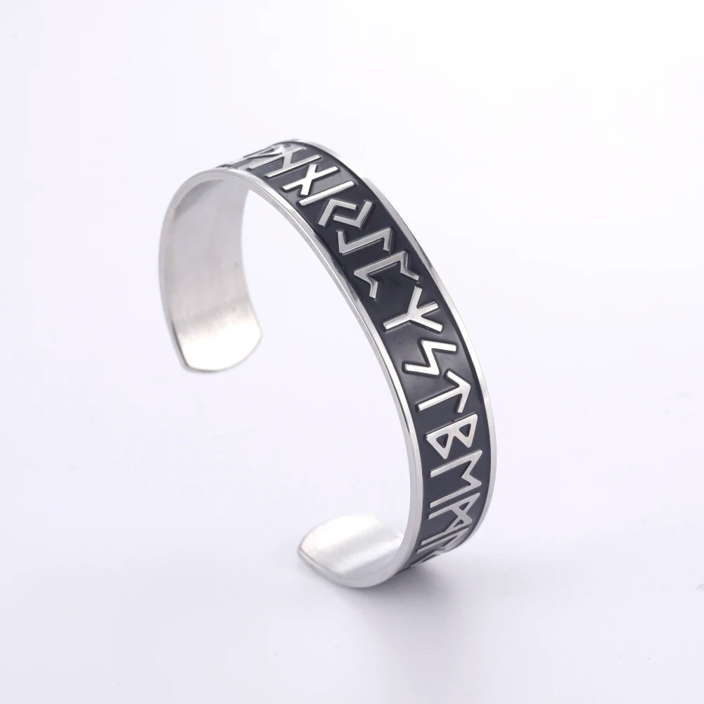 Teamer Stainless Steel Nordic Viking Runes Bangle Men Women Wicca Amulet Vintage Tree of Life Cuff Bracelet Jewelry Couple Gifts