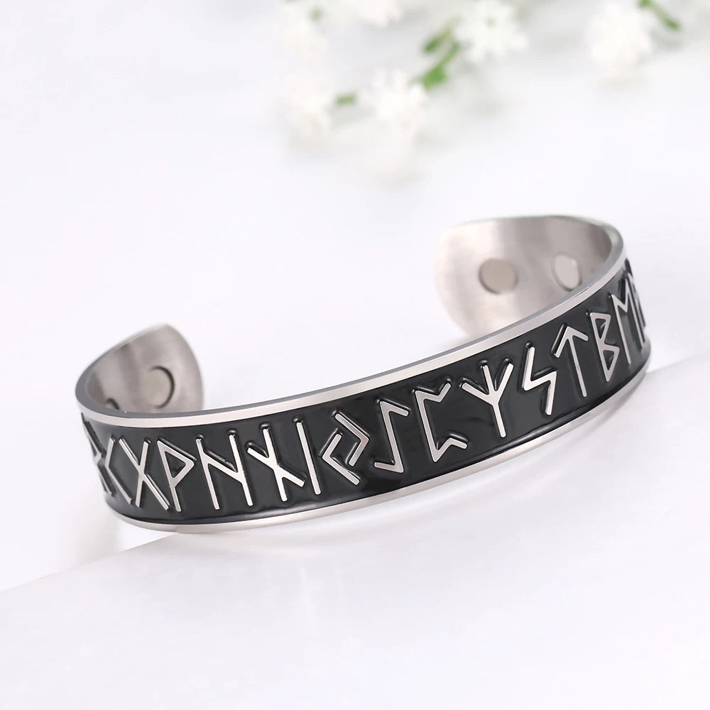 Teamer Stainless Steel Nordic Viking Runes Bangle Men Women Wicca Amulet Vintage Tree of Life Cuff Bracelet Jewelry Couple Gifts