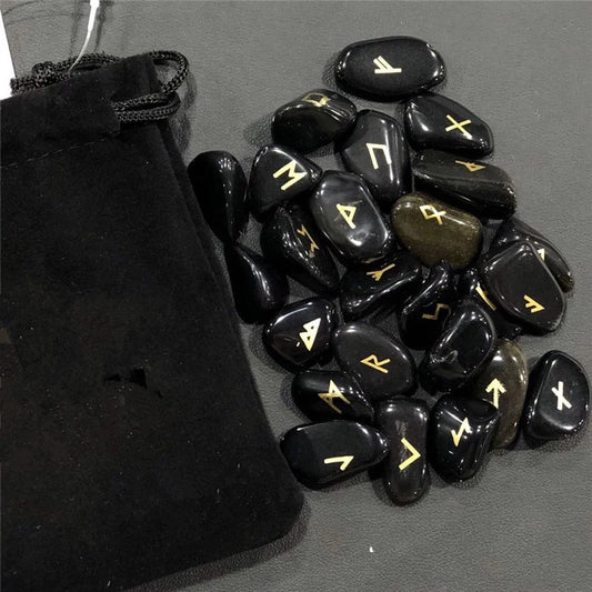 Unlock Mystical Insights with Our Natural Obsidian Rune Set!